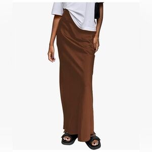 Women's Satin Silky High Waist Maxi A Line Long Skirt  Small